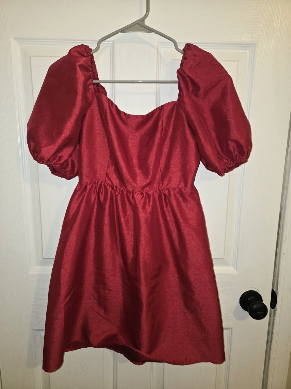 Red Puff-Sleeve Mini Dress with Square Neckline